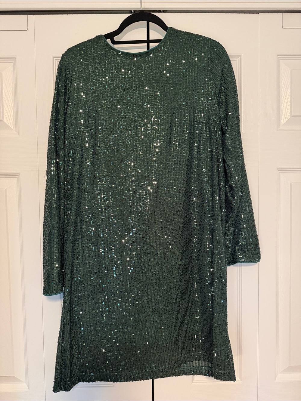 SHEIN Emerald Green Long Sleeve Sequin Shift Dress